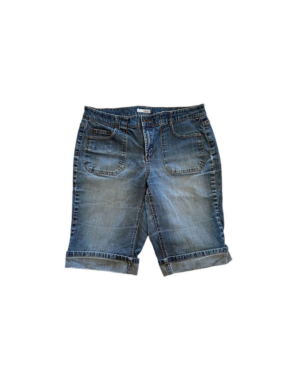 Tint Women's Denim Bermuda Short Cuffed Blue Size 12 5-Pockets Zipper Button